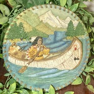 VTG 3D Resin Decorative Collectors Plate/Wall Plaque Native American On Canoe